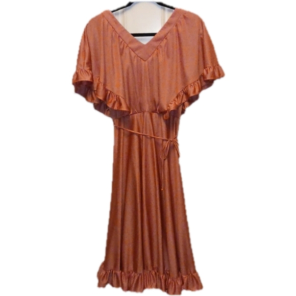Vintage Dresses & Skirts - 70s Vintage V-Neck Ruffle Dress
